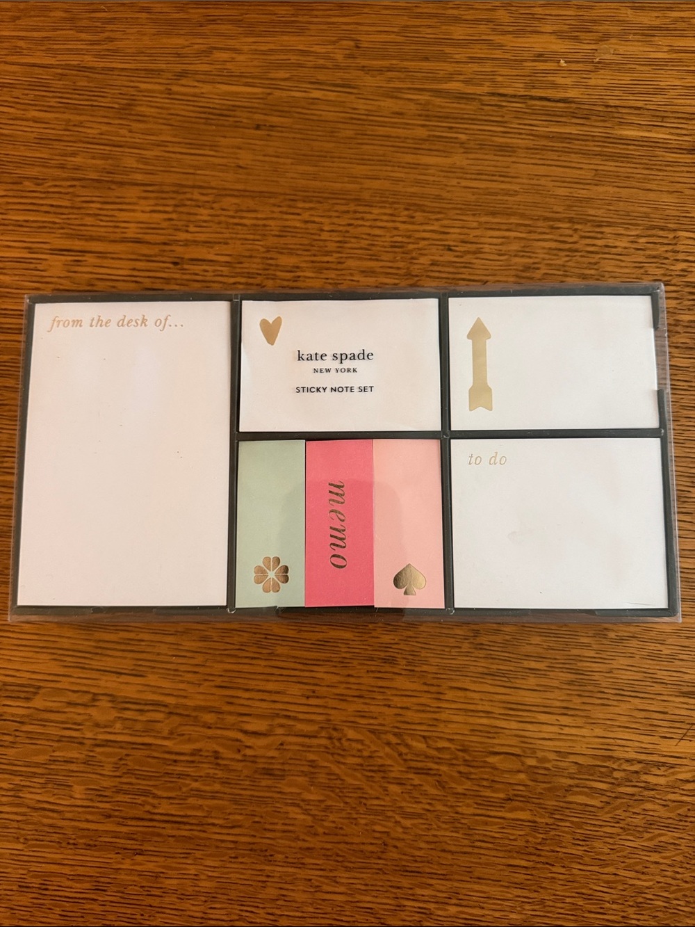 kate spade Sticky Note Set with Gold Accents - Pink, Green, White